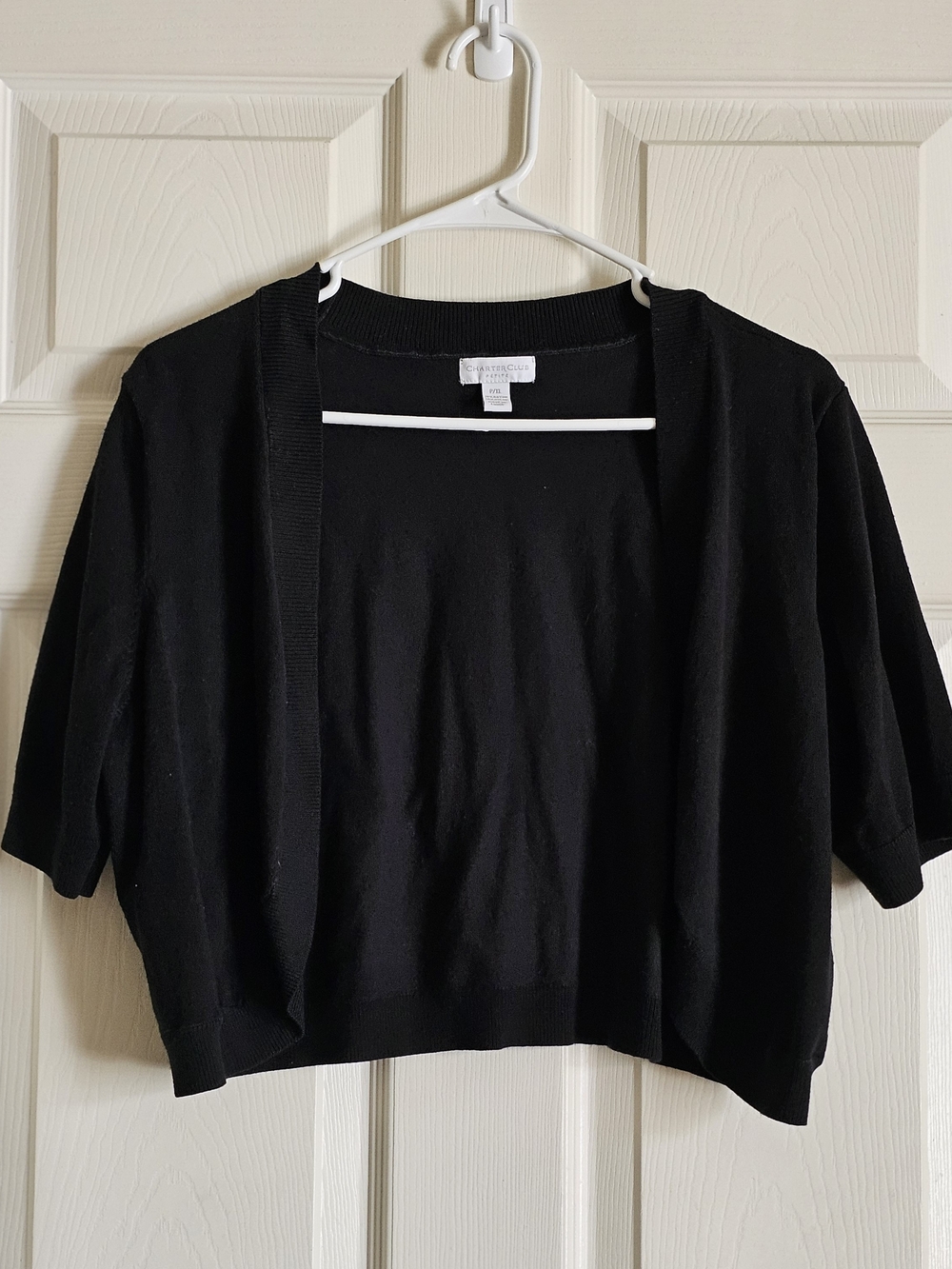 Charter Club Black Short-Sleeve Open-Front Cardigan